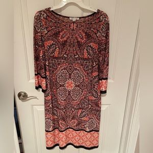 LONDON STYLE COLLECTION 3/4 Sleeve Knee Length Sheath Dress Knit sz 14 B99